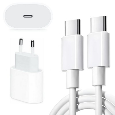 Apple Uyumlu 20W Şarj Adaptorü Type-C Başlık + Type C to Type C Kablo- Yüksek Kalite - 20W Power Adapter