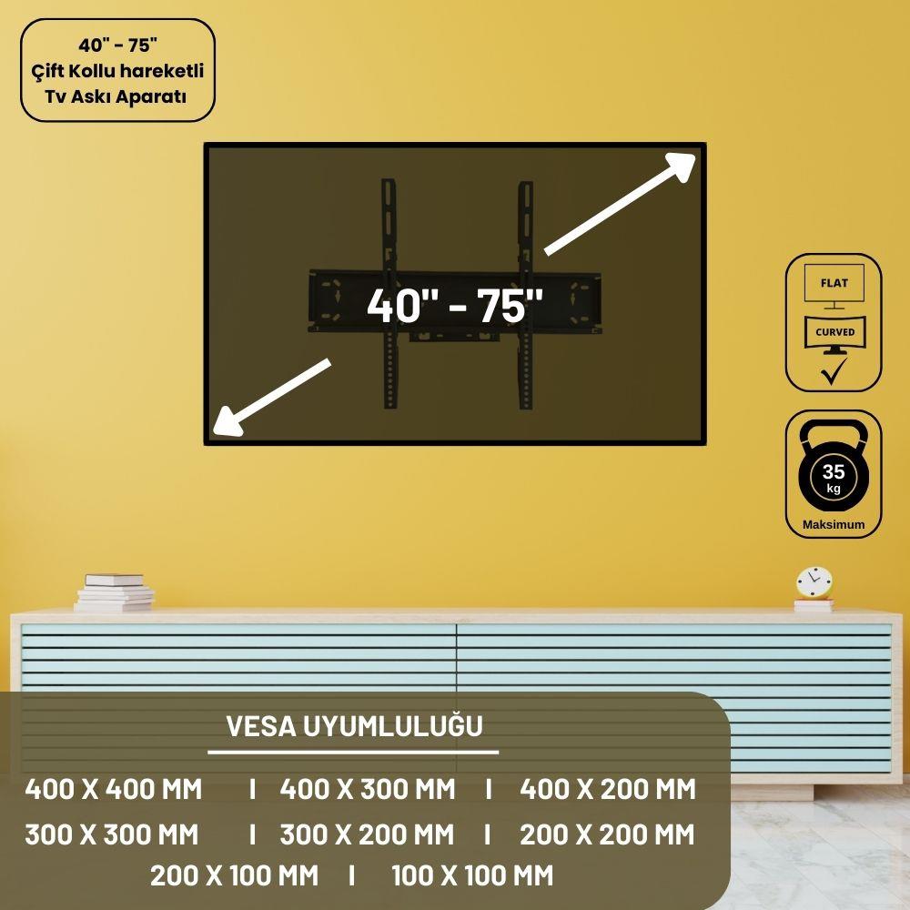 Bestoclass Arçelik A43K 580 Çift kollu Hareketli Tv askı aparatı - Pratik ve Dayanıklı TV Montajı için İdeal Çözüm